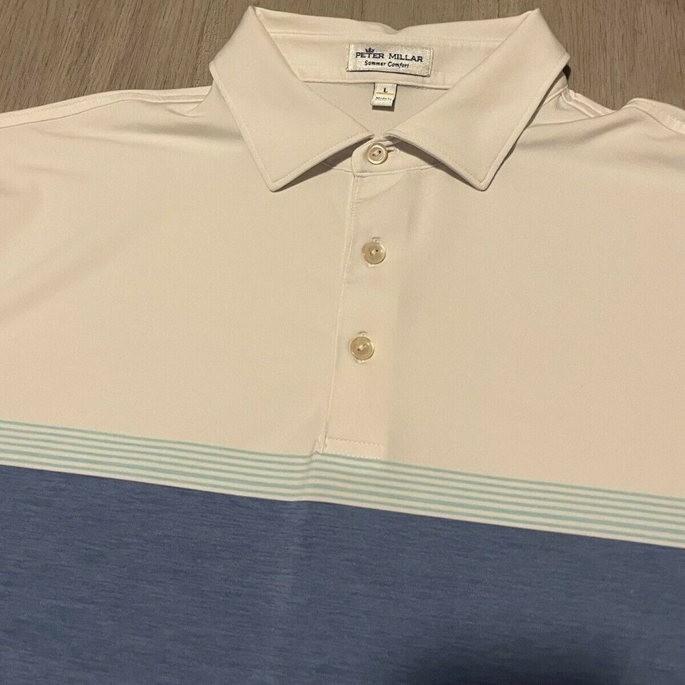 Peter Millar Summer Comfort Short Sleeve Striped Polo Golf Shirt Men’s Size L
